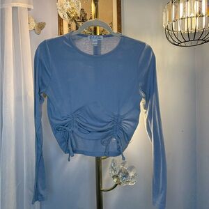 Blue Ruched Long Sleeve Top